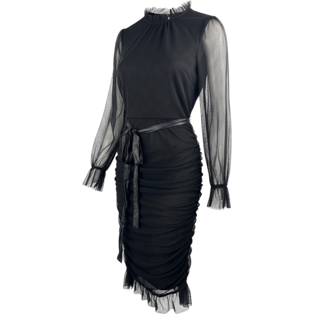 Zenobia Mesh Ruched Midi Dress 1XL Black Gothic Sheer whimsigoth Y2K 90s
